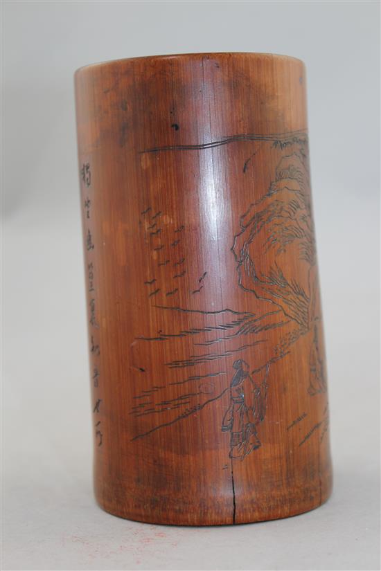 A Chinese bamboo brush pot, 19th century, 14.5cm.